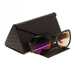 Pre Owned نظارة شمسية غوتشي أوبتيل عدسات عاكسة عنابي مع بنفسجي شفاف سوداء مربعة