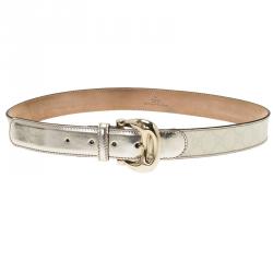 Pre Owned Gucci Cream/Light Gold GG Supreme Coated Canvas Buckle Belt 90CM