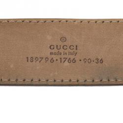 Pre Owned Gucci Cream/Light Gold GG Supreme Coated Canvas Buckle Belt 90CM
