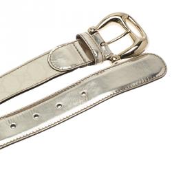 Pre Owned Gucci Cream/Light Gold GG Supreme Coated Canvas Buckle Belt 90CM