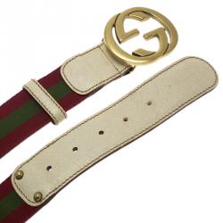 Pre Owned حزام غوتشي بأبزيم GG جلد عنابي وويب 95 سم