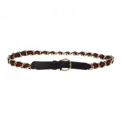 مملوكة مسبقًا Gucci Black Leather and Web Detail Chain Belt 80 CM