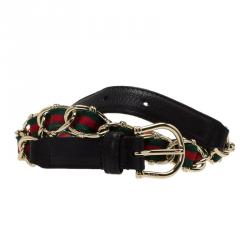 مملوكة مسبقًا Gucci Black Leather and Web Detail Chain Belt 80 CM