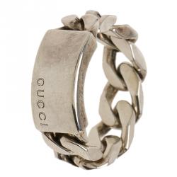 مملوكة مسبقًا Gucci Tag and Chain Silver Ring Size 53
