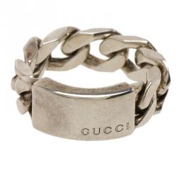 مملوكة مسبقًا Gucci Tag and Chain Silver Ring Size 53