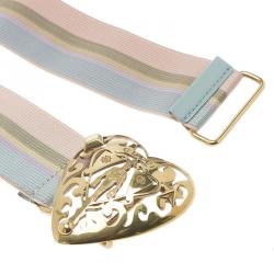 Pre Owned Gucci Multicolor Fabric Heart Crest Buckle Stretch Belt
