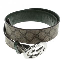 Pre Owned حزام غوتشي بإبزيم GG متداخل كانفاس سوبريم GG بيج 90 سم