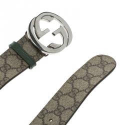 Pre Owned حزام غوتشي بإبزيم GG متداخل كانفاس سوبريم GG بيج 90 سم