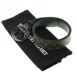 Pre Owned حزام غوتشي بإبزيم GG متداخل كانفاس سوبريم GG بيج 90 سم