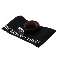 مملوكة مسبقًا حزام غوتشي جلد غوتشيسيما أسود ميتاليك G متداخلة بإبزيم 90 سم