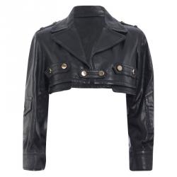 Pre Owned Gucci Black Cropped Leather Jacket S