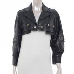 Pre Owned Gucci Black Cropped Leather Jacket S