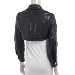 Pre Owned Gucci Black Cropped Leather Jacket S