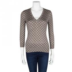 Pre Owned Gucci Brown GG Logo Long Sleeve V Neck Sweater S