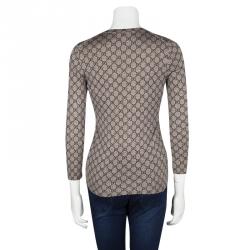 Pre Owned Gucci Brown GG Logo Long Sleeve V Neck Sweater S