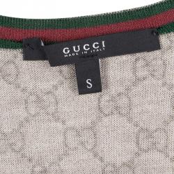 Pre Owned Gucci Brown GG Logo Long Sleeve V Neck Sweater S