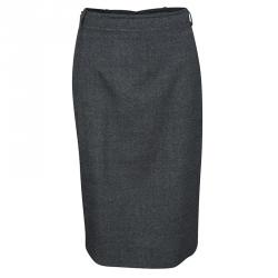 Gucci Grey Wool Gabardine Belted Pencil Skirt S