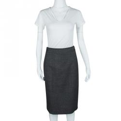 Gucci Grey Wool Gabardine Belted Pencil Skirt S