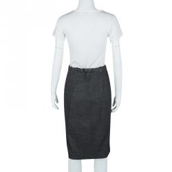 Gucci Grey Wool Gabardine Belted Pencil Skirt S