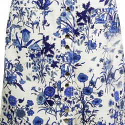 Pre Owned Gucci White And Blue Floral Printed Cotton Button Front Skirt M