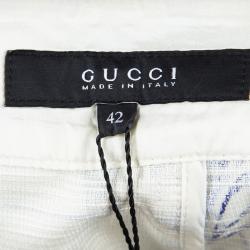 Pre Owned Gucci White And Blue Floral Printed Cotton Button Front Skirt M