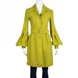 Pre Owned Gucci Textured Lime Green Belted Overcoat S