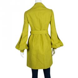 Pre Owned Gucci Textured Lime Green Belted Overcoat S