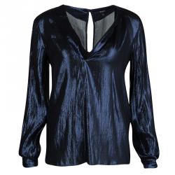 Gucci Metallic Blue Slit Back Detail Long Sleeve Blouse S