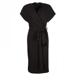 Pre Owned Gucci Brown Wool Overlap Front Belted Dress S