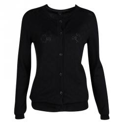 Gucci Black Monogrammed Perforated Knit Button Front Cardigan S