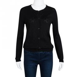 Gucci Black Monogrammed Perforated Knit Button Front Cardigan S