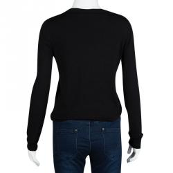 Gucci Black Monogrammed Perforated Knit Button Front Cardigan S