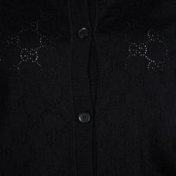 Gucci Black Monogrammed Perforated Knit Button Front Cardigan S