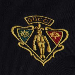 Gucci Black Honeycomb Knit Crest Logo Polo T-Shirt S