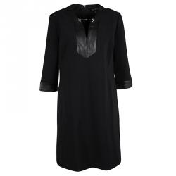 Gucci Black Leather Trim Horsebit Detail Dress L