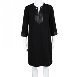 Gucci Black Leather Trim Horsebit Detail Dress L