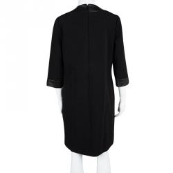 Gucci Black Leather Trim Horsebit Detail Dress L