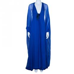 مملوكة مسبقًا قفطان غوتشي أزرق طويل مزخرف