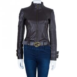Pre Owned Gucci Brown Leather Jacket S