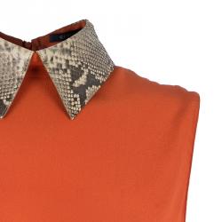 Gucci Orange Snakeskin Collar Sleeveless Top XS