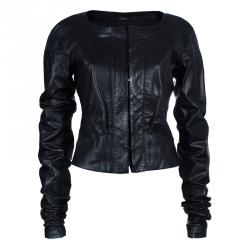 Pre Owned Gucci Black Collarless Leather Jacket M