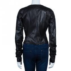 Pre Owned Gucci Black Collarless Leather Jacket M