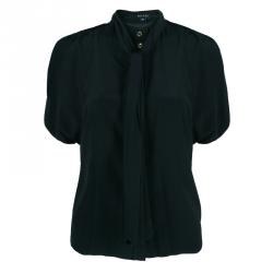 Pre Owned توب غوتشي بأزرار حرير أسود S