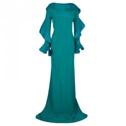 Pre Owned فستان غوتشي تركواز ماكسي بكشكشة S