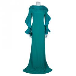 Pre Owned فستان غوتشي تركواز ماكسي بكشكشة S