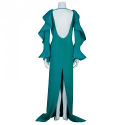 Pre Owned فستان غوتشي تركواز ماكسي بكشكشة S