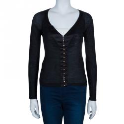 Pre Owned Gucci Black Hook Detail Cardigan S