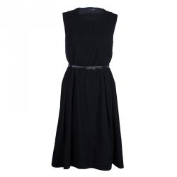 Gucci Black Belted A Line Dress L