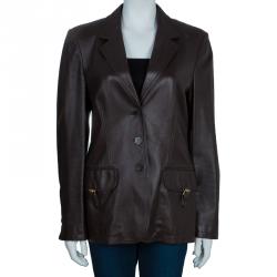 Pre Owned Gucci Brown Leather Jacket L