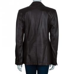 Pre Owned Gucci Brown Leather Jacket L